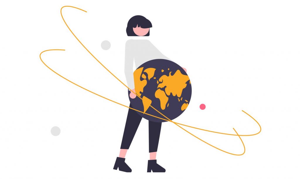illustration of a woman holding planet earth